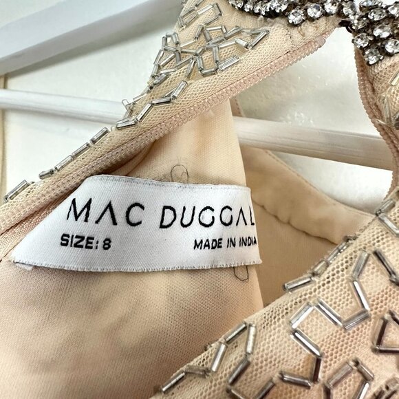 MAC DUGGAL Bugle Bead Halter Sheath Gown in Nude Silver Size US 8 - Picture 6 of 12